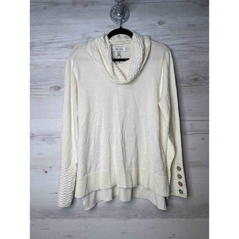 Melissa Paige Sweater Womens XL White Papyrus Textured Cowl Neck Button Pullover